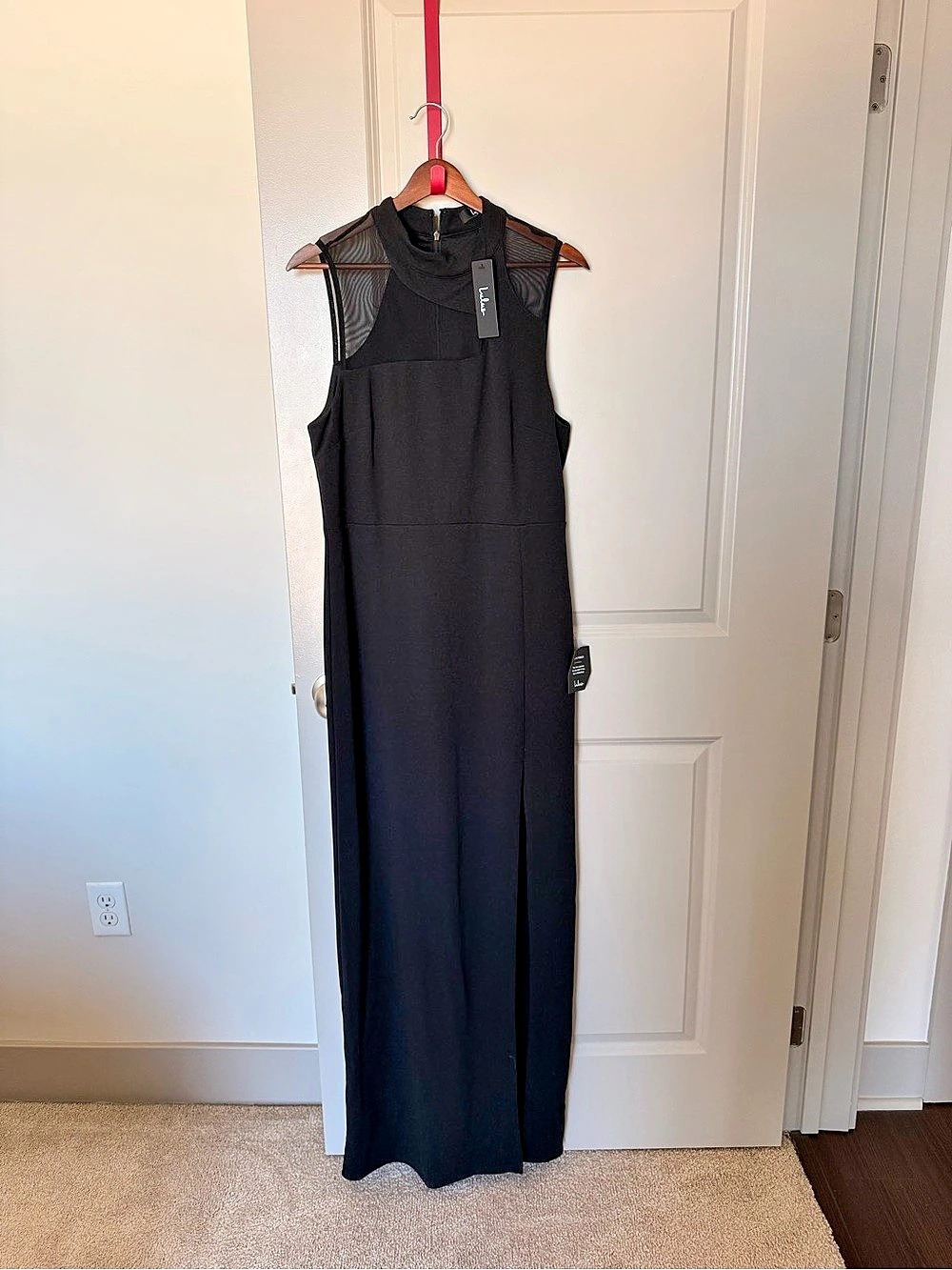 Lulus Irresistibly Modern Black Mesh Mock Neck Maxi Dress